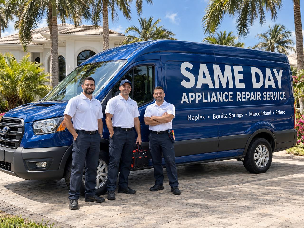 Same Day Appliance Repair service van and technician team in Naples